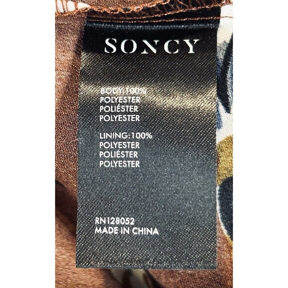 Soncy Dress Size 12 One‎ Shoulder Asymmetrical Fitted Ruffle Floral Brown NWT - Picture 10 of 13